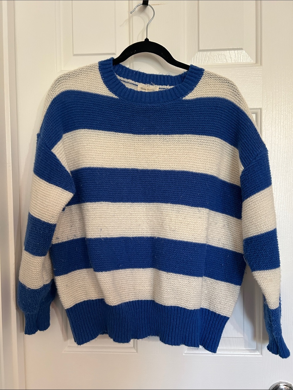 Shop Stevie Royal Blue and White Striped Crewneck Sweater